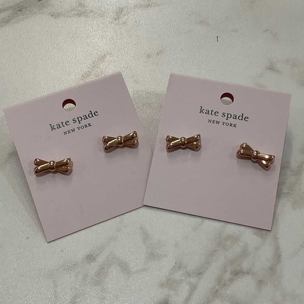 Kate Spade New York Rose Gold Double Bow Earrings Studs NWT!